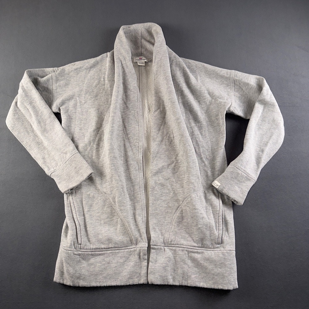 Vineyard Vines Women Gray Fleece Open Front Shawl Cardigan Sweater Small